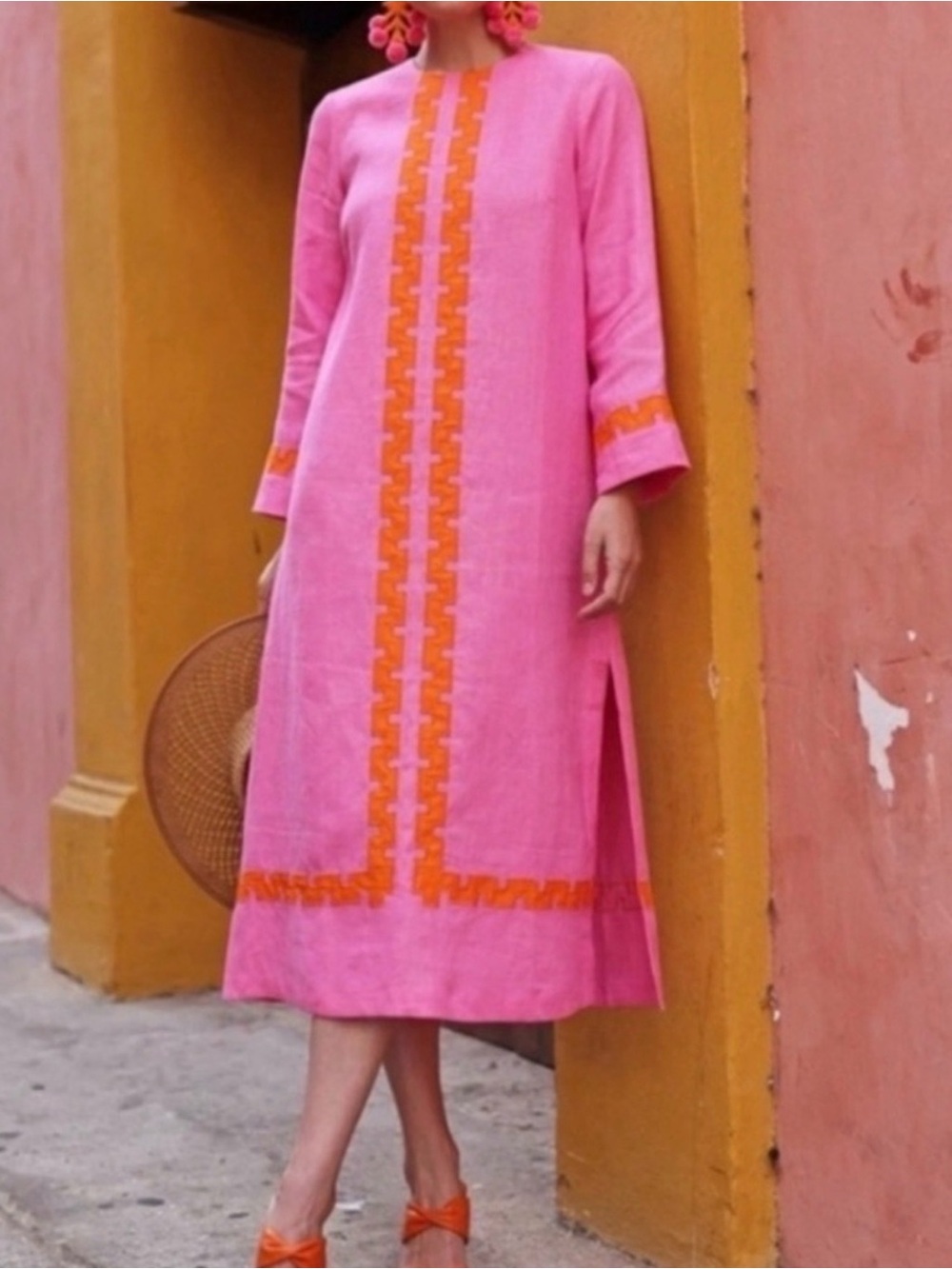 Tuckernuck x Atlantic-Pacific Linen Hartman Midi Dress Peony Pink & Tangerine S